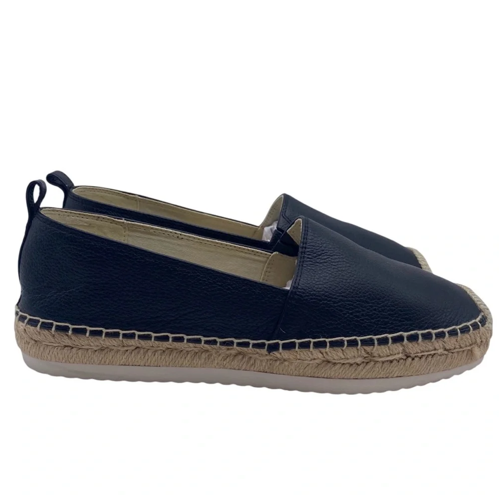 Michael Kors Womens Shoes Leather Espadrille Slip Ons Sz 6.5 Black Flat Casual